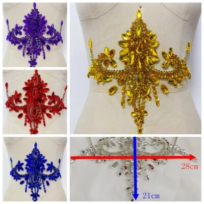 1PC Applique Shinny Sew On Rhinestone Flower Patch Trim DIY Wedding Dress Crafts - Image 1 of 4