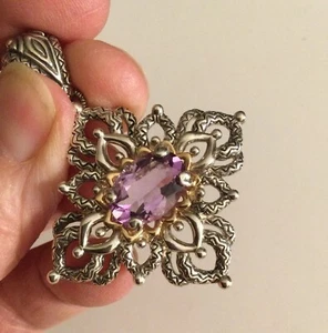 Barbara Bixby 925 Sterling / 18K Yellow Gold Amethyst Pendant Enhancer, L 2” - Picture 1 of 8