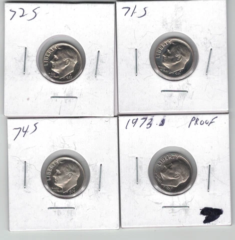 ROOSEVELT DIMES- PROOF- 4 Coin Lot- 1971-S, 1972-S, 1973-S, 1974-S Cover