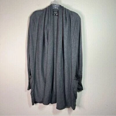 Barney's New York 深灰色美利奴羊毛羊绒混纺开衫皮革边饰 S — 第 1/4 张图片