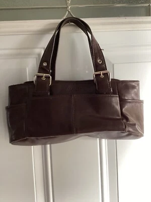 Kenneth Cole Reaction Vegan PC Patent Faux Brown Leather Small Hand Bag - Image 1 of 4