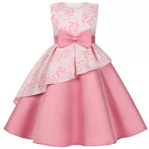 Flower Girls Dress Summer Sleeveless Bow Girls Dress Birthday Party 2-10 Years - Picture 1 of 13