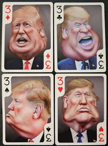 US-Präsident Donald Trump lustige Karikatur Cartoon Spielkarten 4er Set Dreier - Bild 1 von 2