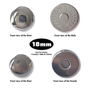 18mm Double Rivet Magnetic Closure/Fastener for Purses and Craft 5pcs/10pcs - Picture 1 of 4