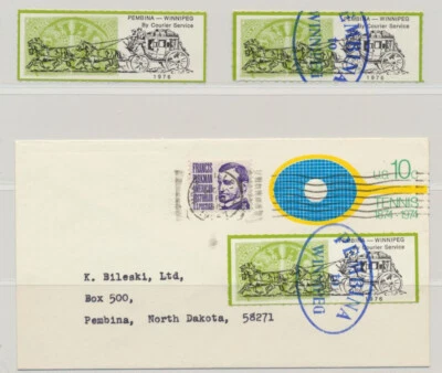 Canada Pembina ND to Winnipeg Manitoba Local by Courier Service + 2 Labels 1976 - Image 1 of 4