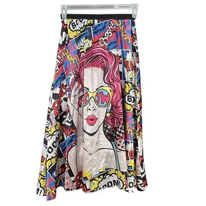 Shein Women’s Skirt Sz Medium Pop Art Pleated Colorful Retro Comic High Waist - Picture 1 of 13