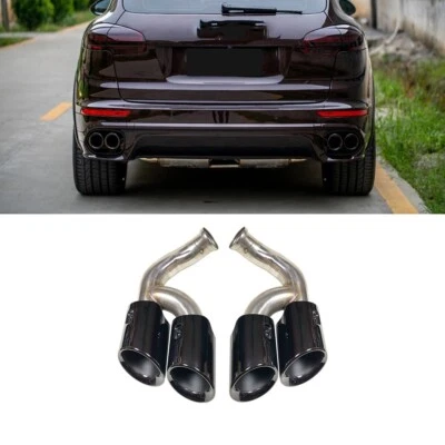 Black Exhaust  Tips Tail Pipes GTS For Porsche Cayenne 3.0 Base Diesel 2015-2017 - Image 1 of 4
