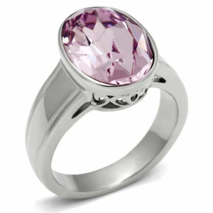 Anillo de acero inoxidable rosa lavanda corte ovalado TK316 - Imagen 1 de 21