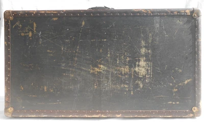 Antigua maleta de almacenamiento de baúl de vapor de madera con forro de arpillera Foto 1 de 4