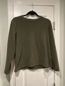 Land End Size M Olive Green Long Sleeve Crew Neck Pullover Fleece Top - Picture 1 of 11