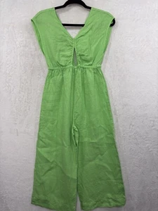Zara Kids Green 100% Linen Wide Leg Jumpsuit Girls 11 12 Green Sleeveless NEW - Picture 1 of 11