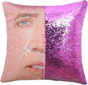 Nicolas Cage Face 15” Pillow Cover Flip Sequin - Christmas White Elephant  GIFT - Picture 1 of 3
