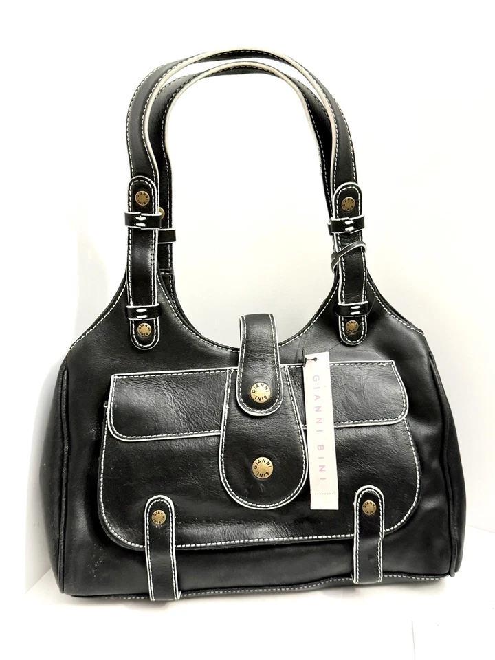 Bolsa/bolsa de ombro de couro preta Gianni Bini nova com etiquetas - Imagem 1 de 4