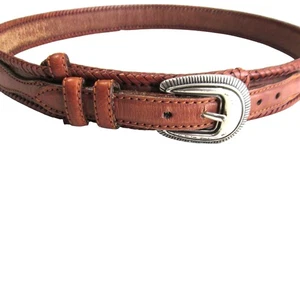 Damen braun Leder Waldläufer Gürtel Größe 33-35 silberfarbene Messingbeschläge  - Bild 1 von 12