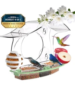Window Bird Feeder with Strong Suction Cups, 6-in-1 Large Transparent Birdhouse - Picture 1 of 6