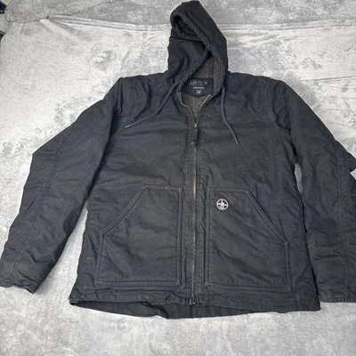 Abrigo para hombre Lincoln Outfitters negro trabajo camionero tareas lona capucha grande Foto 1 de 4