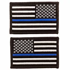 2er-Pack Taktische US-Flagge dünne blaue Linie Polizei bestickter Aufnäher 2 Zoll x 3 - Bild 1 von 5