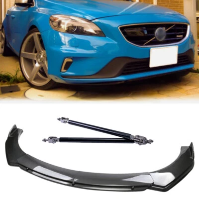 For Volvo S40 S60 S80 2006-2018 Carbon Style Front Bumper Lip Splitter+Strut Rod - Imagem 1 de 4