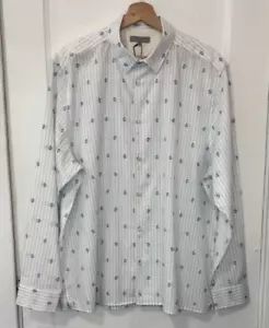 NWT Ted Baker Men's Marshes Flower Stripe Coupe White/Blue Button-Up Shirt, TB 6 - Picture 1 of 15