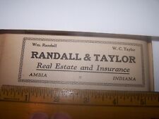 1919 RANDALL & TAYLOR Real Estate & Insurance Print Ad AMBIA INDIANA Lot 202