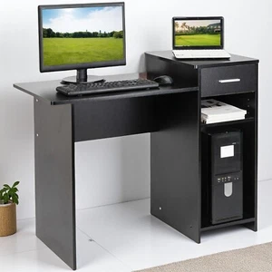 Simple Computer Desk - Drawer, Open Space Storage, Black & Melamine Board - Picture 1 of 24