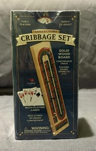 Solid Wood Cribbage Set Folding 3 Track Board with Playing Cards Cardinal New - Picture 1 of 2