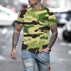 Mens Round Neck T-Shirt Camo Print Quick Dry Loose Short Sleeve Military T-Shirt