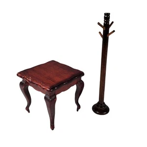 Dollhouse Miniature Wooden Coat Hat Stand & Square Occasional Side Table - 1:12 - Picture 1 of 6