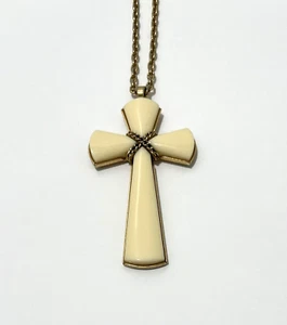 Vintage Avon Cross Pendant Necklace Gold Tone Chain - Picture 1 of 9