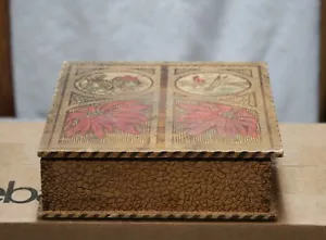 SCATOLA NATALIZIA VINTAGE ORIGINALE PIROGRAFIA ART DECO LEGNO CON PUNTINE - Foto 1 di 7
