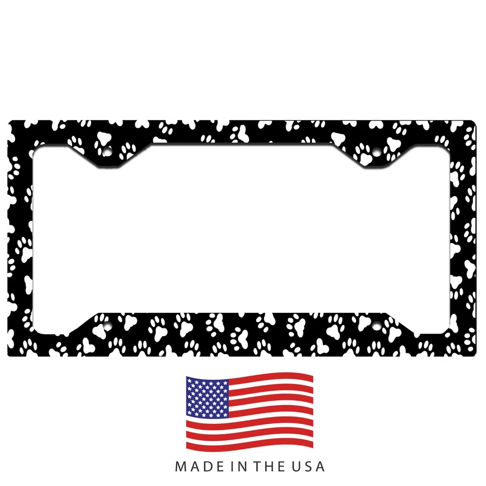 Black and White paw print vanity aluminum license plate frame tag car truck SUV - Image 1 of 1
