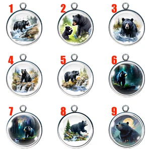 Schwarzbär Charms, Farbe, Glas Cabochon Charms - Bild 1 von 21