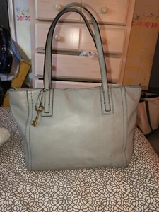 Fossil Large Sydney Leather Tote Bag - Light Blue (Q) - Picture 1 of 12