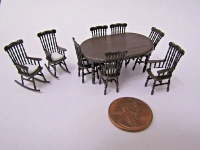 1:48 1/4 Scale Dollhouse Miniature Table with 6 Chairs and 2 Rocker's Espresso - Image 1 of 4