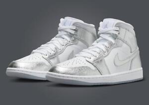 Nike Women's Air Jordan 1 Mid SE Shoes Metallic Silver White FN5031-100 NEW