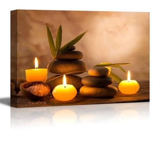 Canvas Art Prints- Spa Still Life with Aromatic Candles and Zen Stones-24" x 36" - Picture 1 of 3