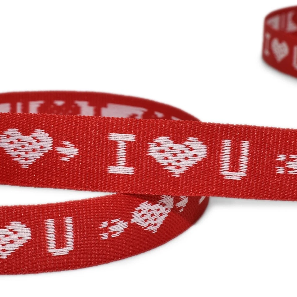 10 Yards I Love You Valentine's Day Red Jacquard Vintage Valentine Ribbon - Image 1 of 1