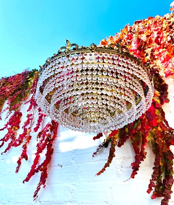 19 x 10" Antique Tiered Crystal Chandelier, Bronze, Semi Flush Mount, 4 Lights - Image 1 of 4