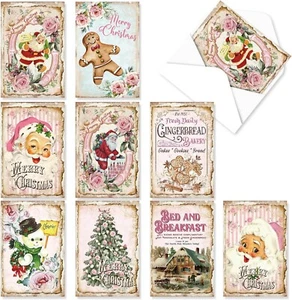Biglietti di Auguri Natale Vintage 27PCS Bulk Rosa Biglietti di Natale Pupazzo di Neve Babbo Natale - Foto 1 di 7