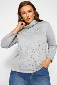 Women's PLUS SIZE 26 GREY top distressed detail turtle neck MARL NEW Stretch - Picture 1 of 4