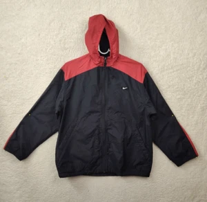Nike Boys Jacket Large Black Colorblock Nylon Blend Hooded Full Zip Active Fit - Picture 1 of 17