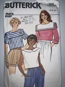 Vintage 80s Butterick Pattern 3243 Peter Pan Sailor Shirt Size 6-8-10 Uncut - Picture 1 of 3