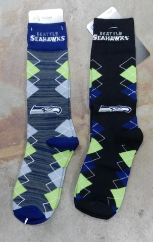 2 Pack NFL Seattle Seahawks Gift Socks Gray Argyle Dress Black Fan Nation 12 Man Cover