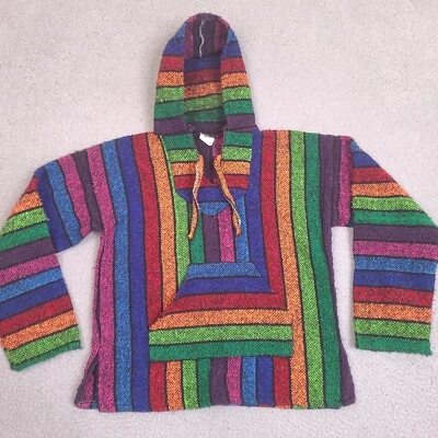 Alfombra droga con capucha mexicana vintage para mujer mediana multicolor arco iris tejido grueso Foto 1 de 4