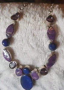 Necklace Silver With Purple And Blue Stones - Picture 1 of 4