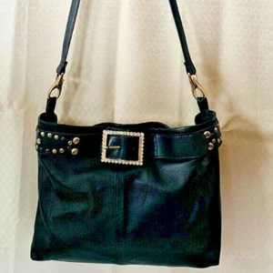 Leder Schultertasche schwarz verziert handgefertigte einzigartige Geldbörse - Bild 1 von 4