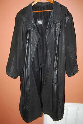 Gabardina RETRO de cuero negra de la década de 1980 New Wave Punk XL forrada ViNTaGe Goldbergs Foto 1 de 4