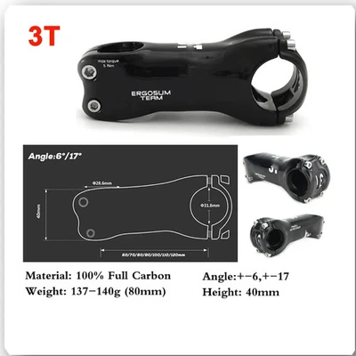 Superlight Carbon Stem Road Mountain Bike Stem Angle 6 or Angle 17 60-130mm - Image 1 of 4