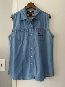 Vintage Harley Davidson Damen große blaue Denim Jeansweste gesticktes Logo - Bild 1 von 9