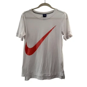 Nike Womens White T-Shirt Red Swoosh Logo Short Sleeve Casual Fit Small Tee - Picture 1 of 8
